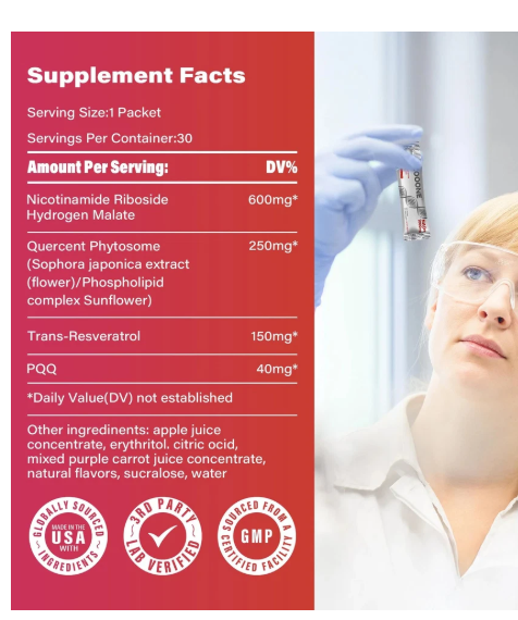 NAD+, 1000MG Liquido, 30 Saches de 10g, Zooone - Imagem 2