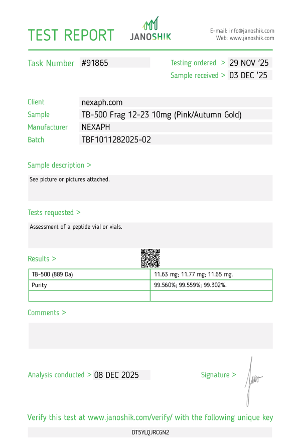 TB-500, Thymosin Beta-4, 10mg, (Pureza 99%+ com Laudo Janoshik), NEXAPH - Imagem 2